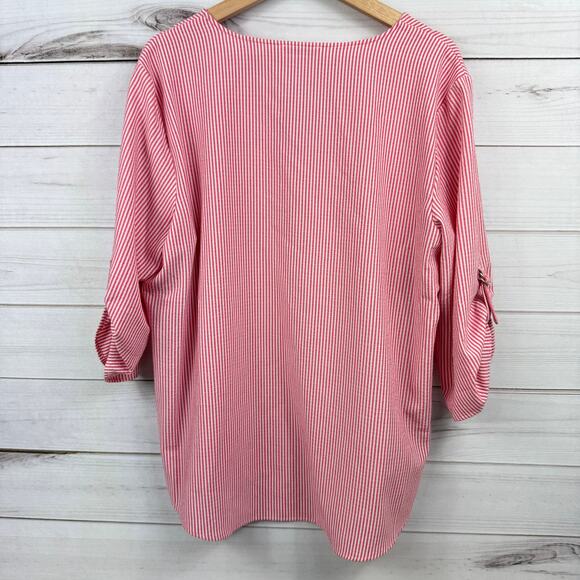 Calvin Klein Women's Striped V Neck Quarter Sleeve Blouse XL - Picture 6 of 8